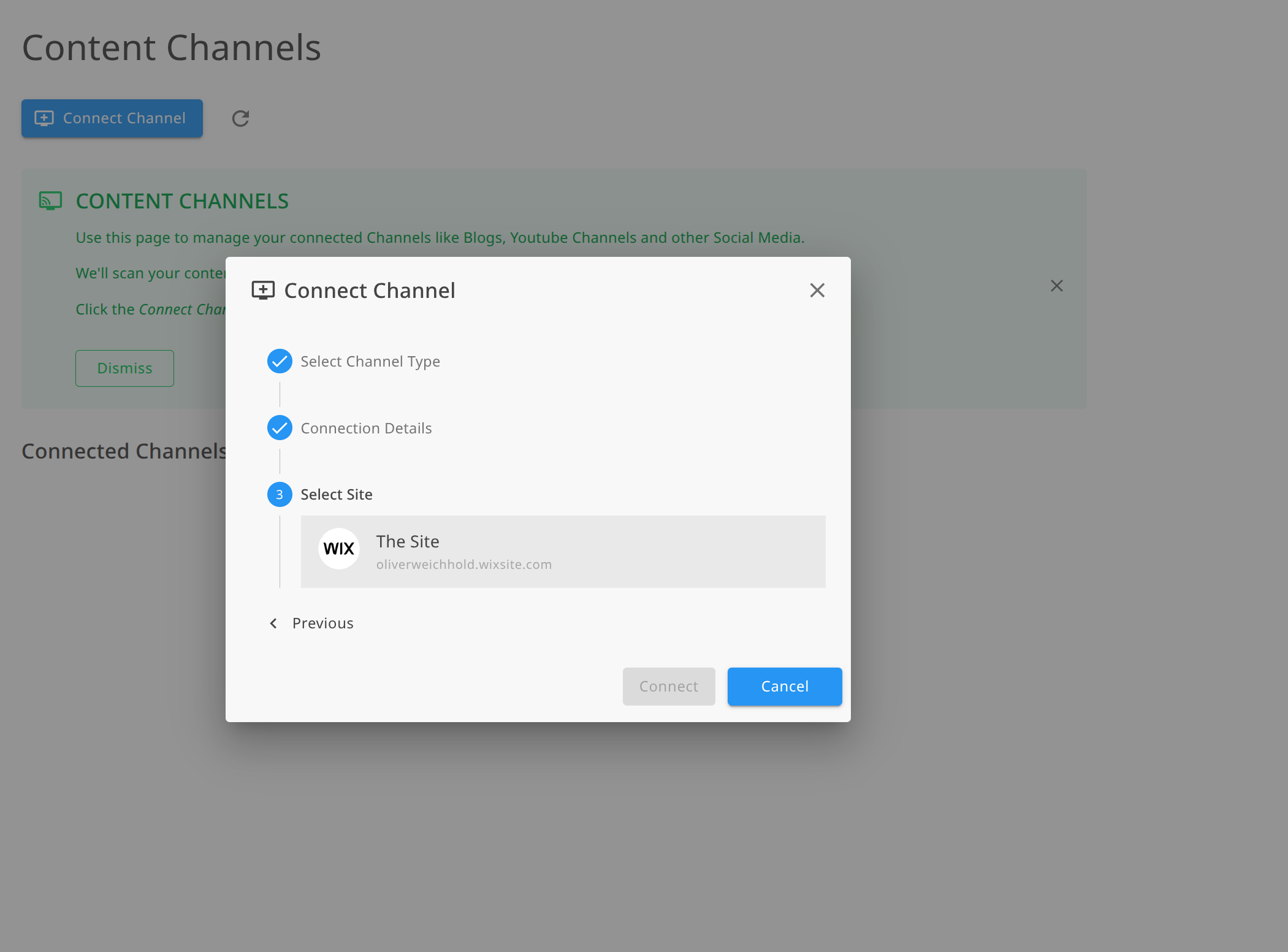 Selecting your Wix site