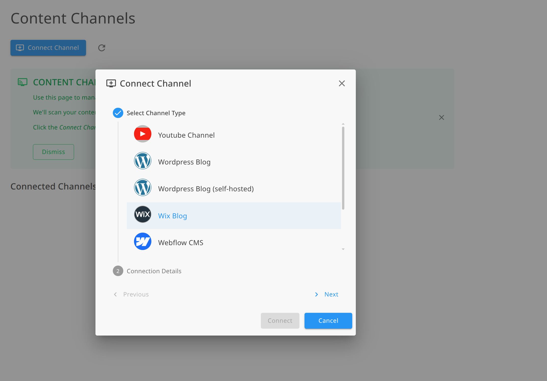 Selecting Wix Blog as a channel in Linkfuse